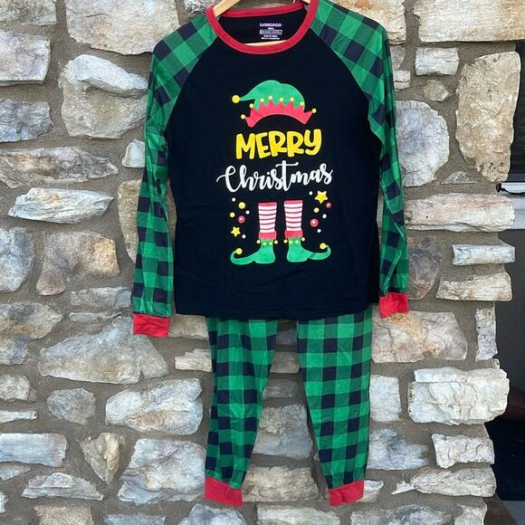 Merry Christmas Elf 2-piece pajama set black green size youth small - Picture 2 of 9